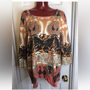 KNIT DE KNIT COTTON 3/4 SLEEVE TOP BLOUSE -PLUS SIZE 1X- COLORFUL VIBRANT